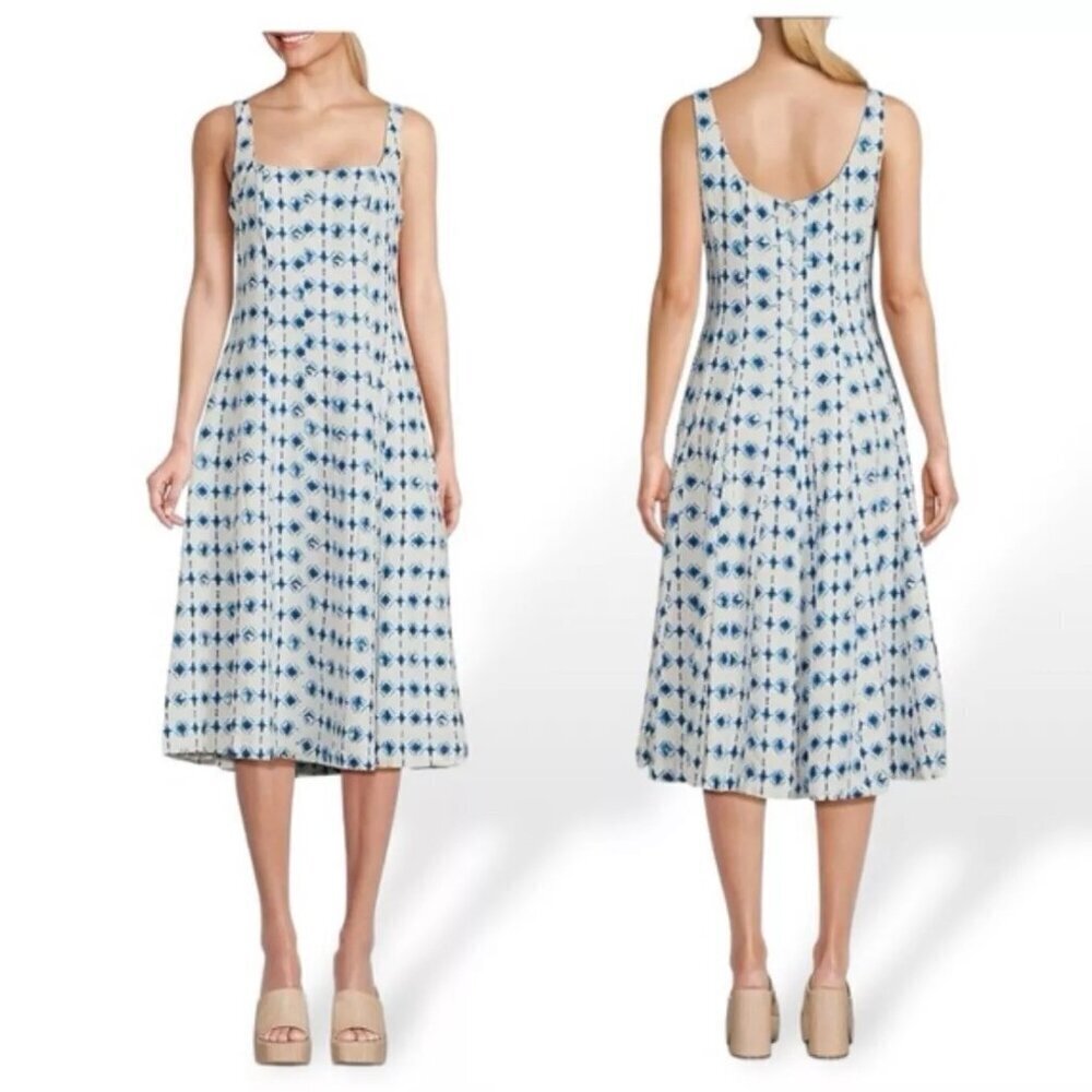 Christian Lacroix Blue White Geometric Fit & Flare Dress US 4 NWT